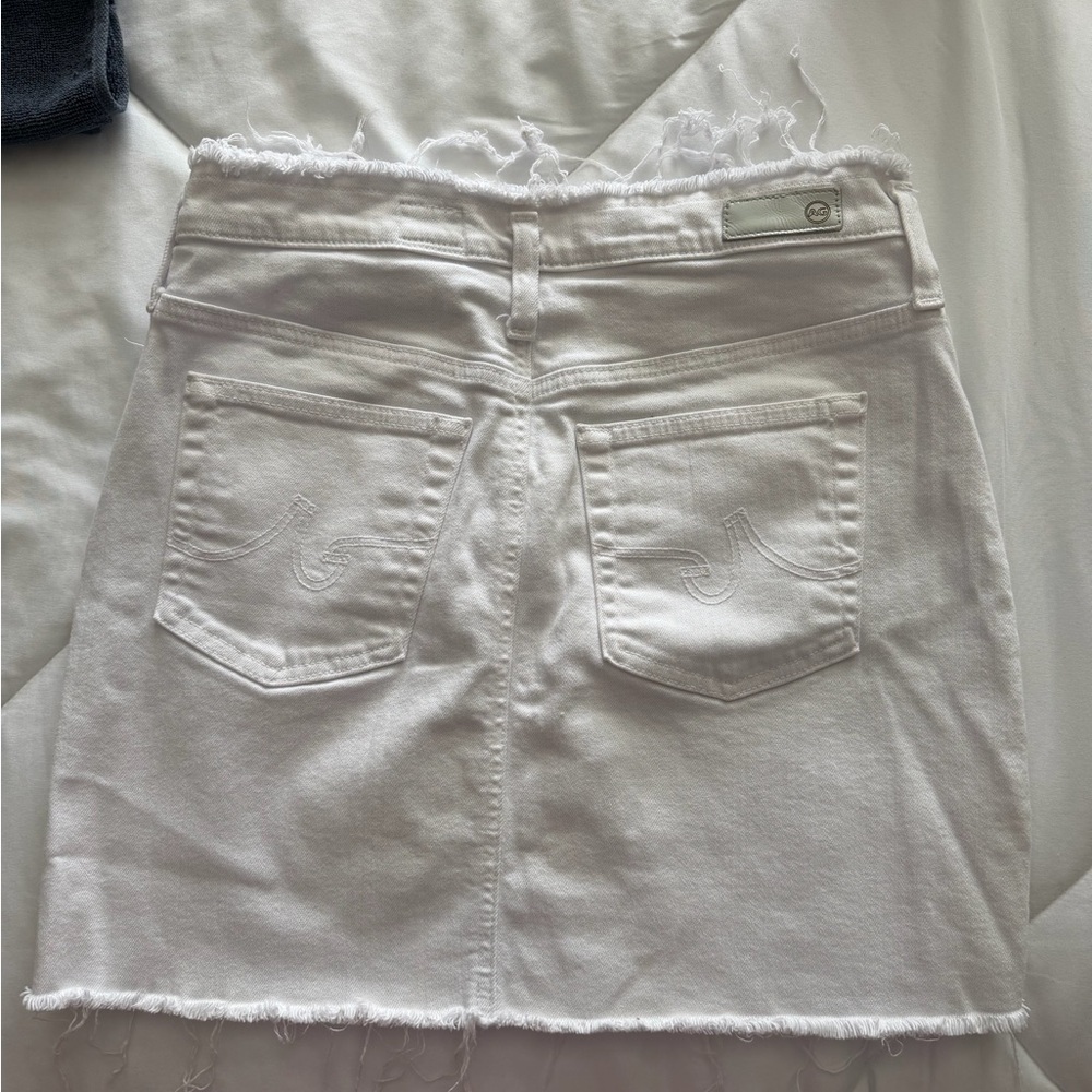 AG Adriano Goldschmied White Frayed Hem Denim Mini Skirt